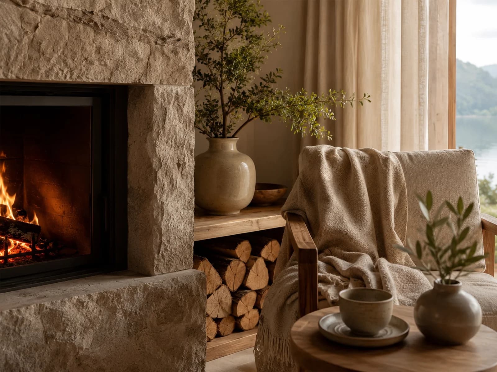 Kamin und Materialdetails — Haus Liora Demo